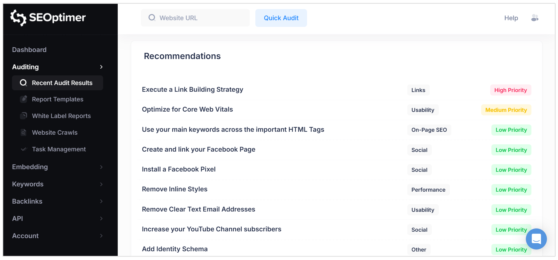 Recommendations section